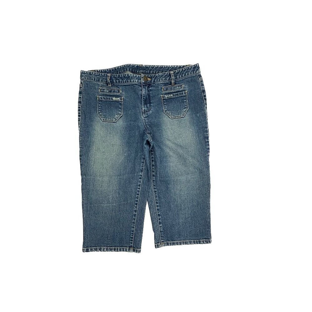 INC Distressed Skimmer Women's‎ size 14 Dark Wash Blue Denim jean Shorts